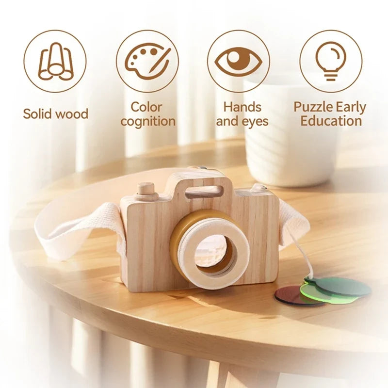 Wooden Montessori Camera Toy for Babies, BPA-Free, Safe Outdoor Gift for Toddlers, Encourages Creative Play and Skill Development