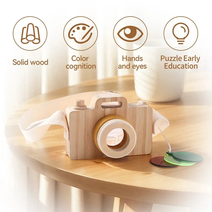 Wooden Montessori Camera Toy for Babies, BPA-Free, Safe Outdoor Gift for Toddlers, Encourages Creative Play and Skill Development