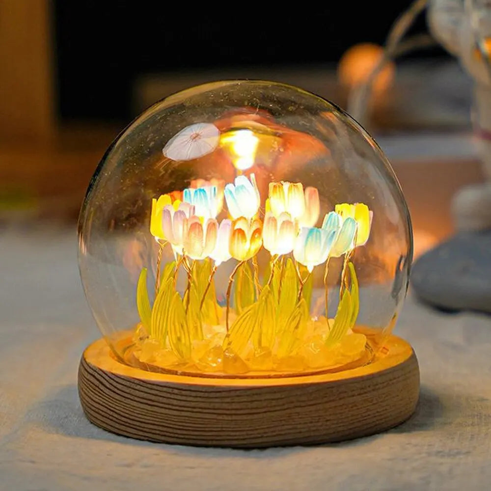 Handmade LED Tulip Flower Night Light - DIY Decorative Lamp for Bedroom, A Perfect Valentine&