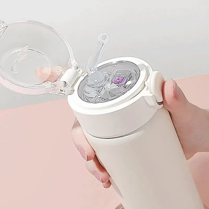 380ml Stainless Steel Vacuum Flask With Straw Girls Thermos