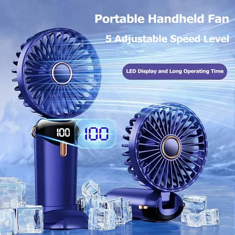 Handheld Mini Fan 3000mAh Portable USB Rechargeable Desk Fan 5 Speed Neck Hanging Outdoor Display Screen
