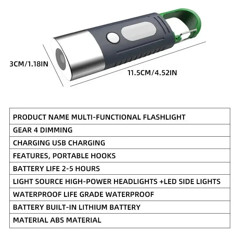 Mini Convenient High Power LED Flashlight - Waterproof Camping Light with Telescopic Zoom and Side Lights
