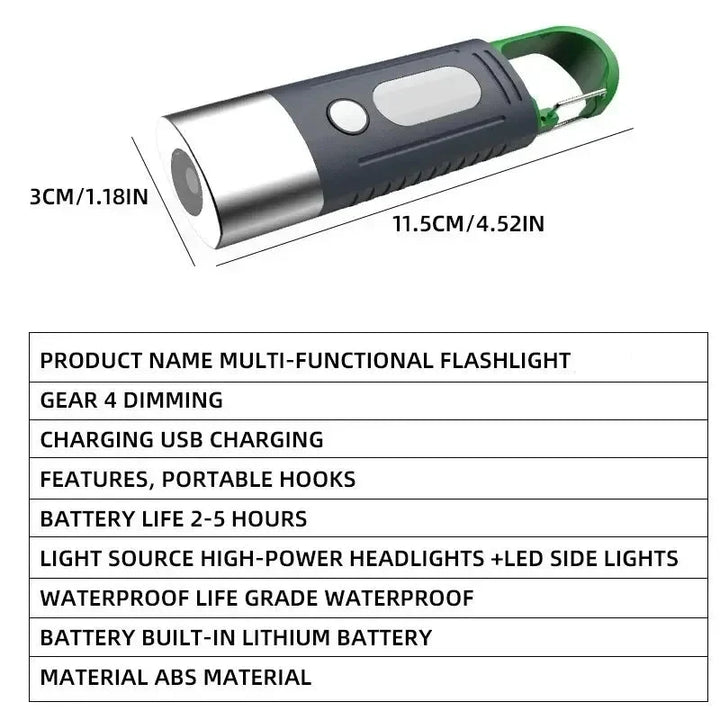Mini Convenient High Power LED Flashlight - Waterproof Camping Light with Telescopic Zoom and Side Lights