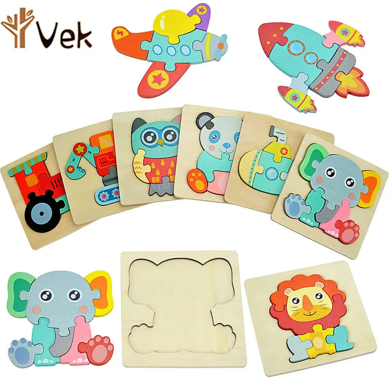 3D Wooden Animal and Vehicle Puzzle for Kids, Educational Montessori Toy for Cognitive Development and Fine Motor Skills