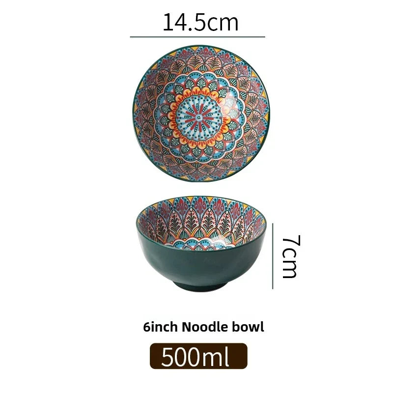 Bohemian Ceramic Rice Bowl Retro Noodle Bowl Kitchen Gift