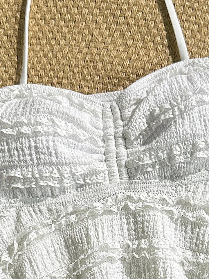 Lightweight girls’ bikini set - two-piece, textured lace-like fabric, polyester, for summer beach vacation