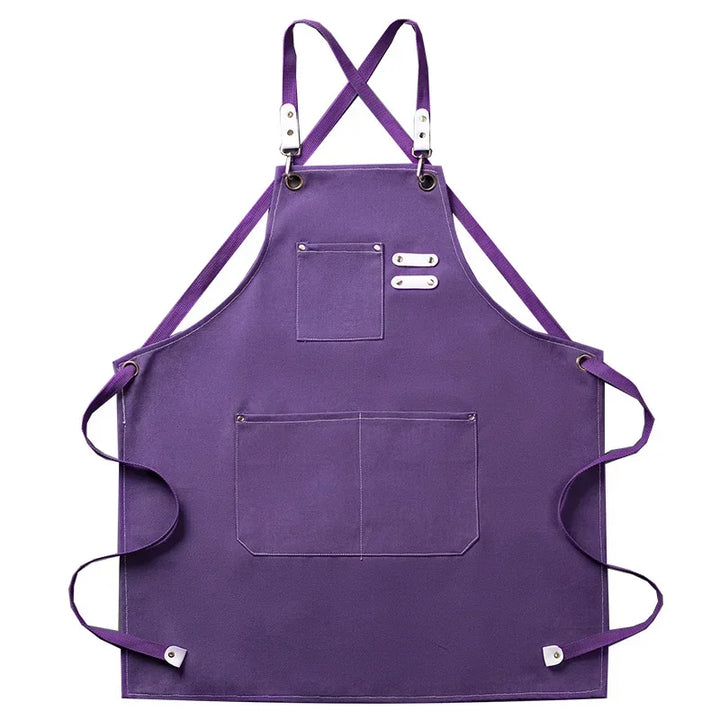 Chef Apron Canvas Crossback Utility Apron With Leather Trim And Pockets Fall 2025 Durable BBQ Workshop