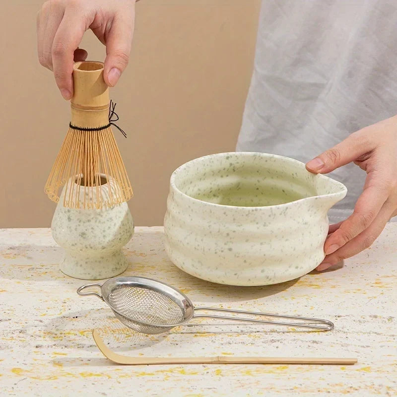 Matcha Set Spotted Green Ceramic 5Pc Japanese Tea Gift