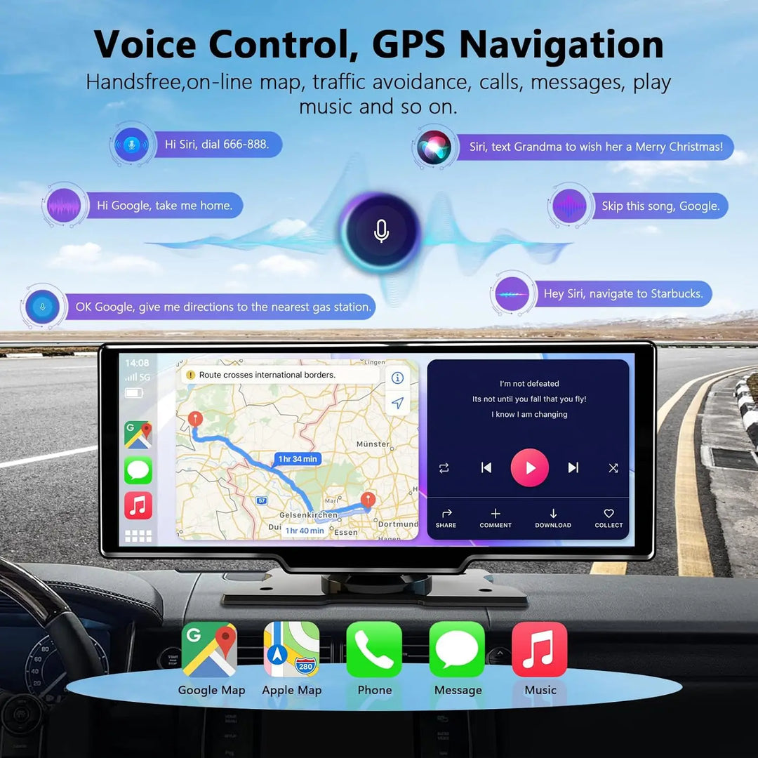 CarPlay Screen 10.26 Inch Wireless CarPlay Android Auto Dash Display Universal Car Radio BT AUX FM