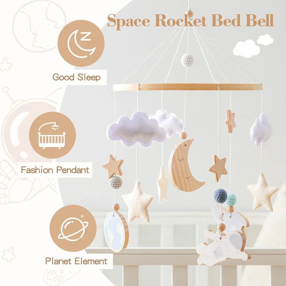 Wooden Rocket Crib Mobile Newborn Sensory Toys Soothing