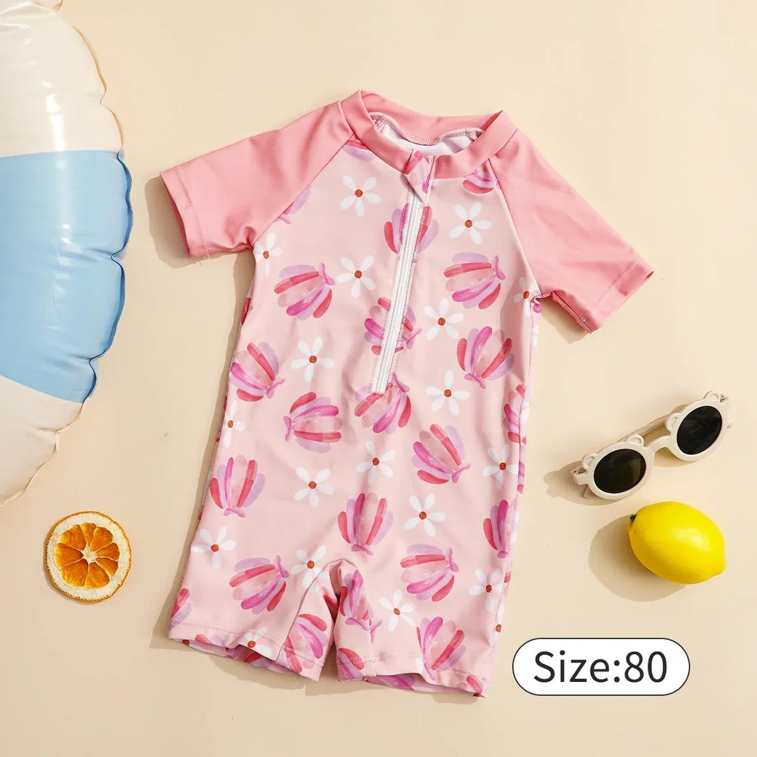 Lightweight durable unisex baby one-piece swimsuit - zip-front, polyester, for summer beach