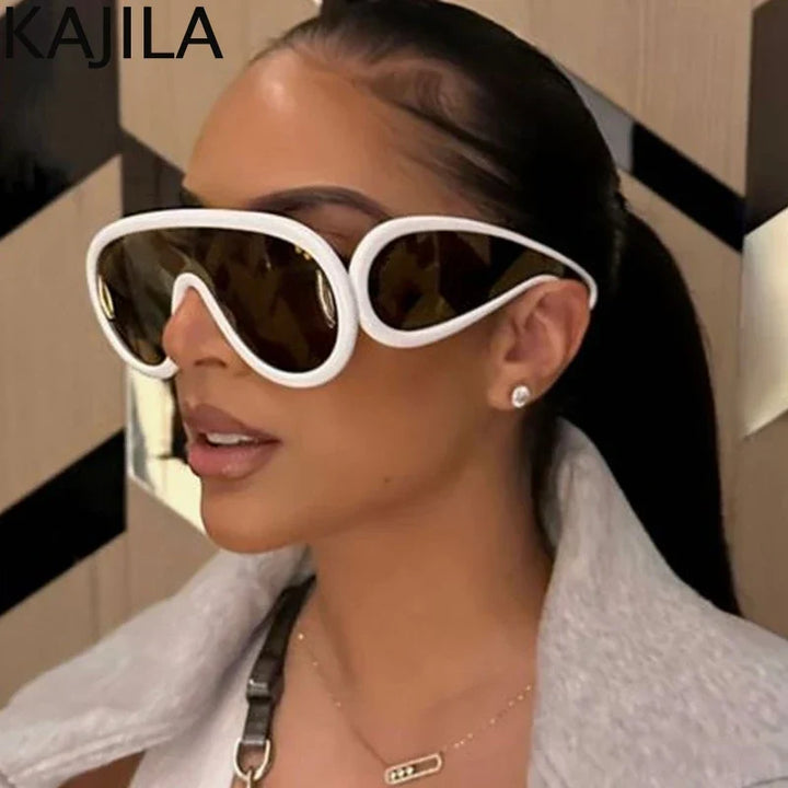 Sunglasses White Frame Oversized Wave Mask Goggles Y2K Punk Steampunk Eyewear TikTok Viral 2026