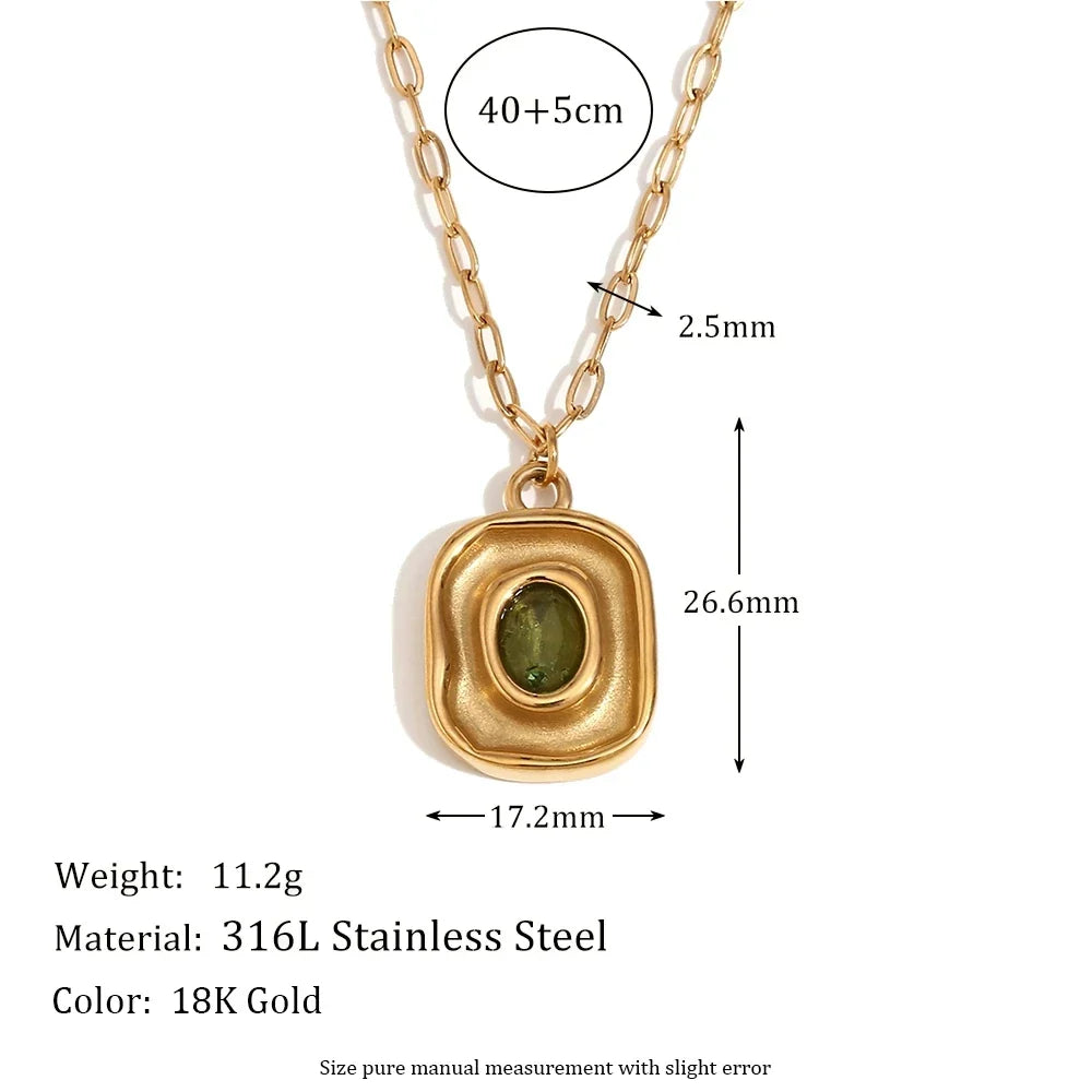 Necklace Green Zircon - Stainless Steel Paperclip Chain, 18K Gold Plated, Hypoallergenic Waterproof jewelry Fall 2026 Gift