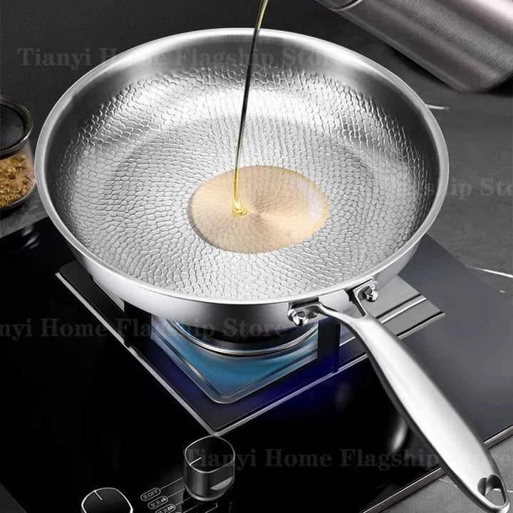 Titanium-Coated Stainless Steel Non-Stick Wok Pan – Gas and Induction Compatible Kitchen Cookware