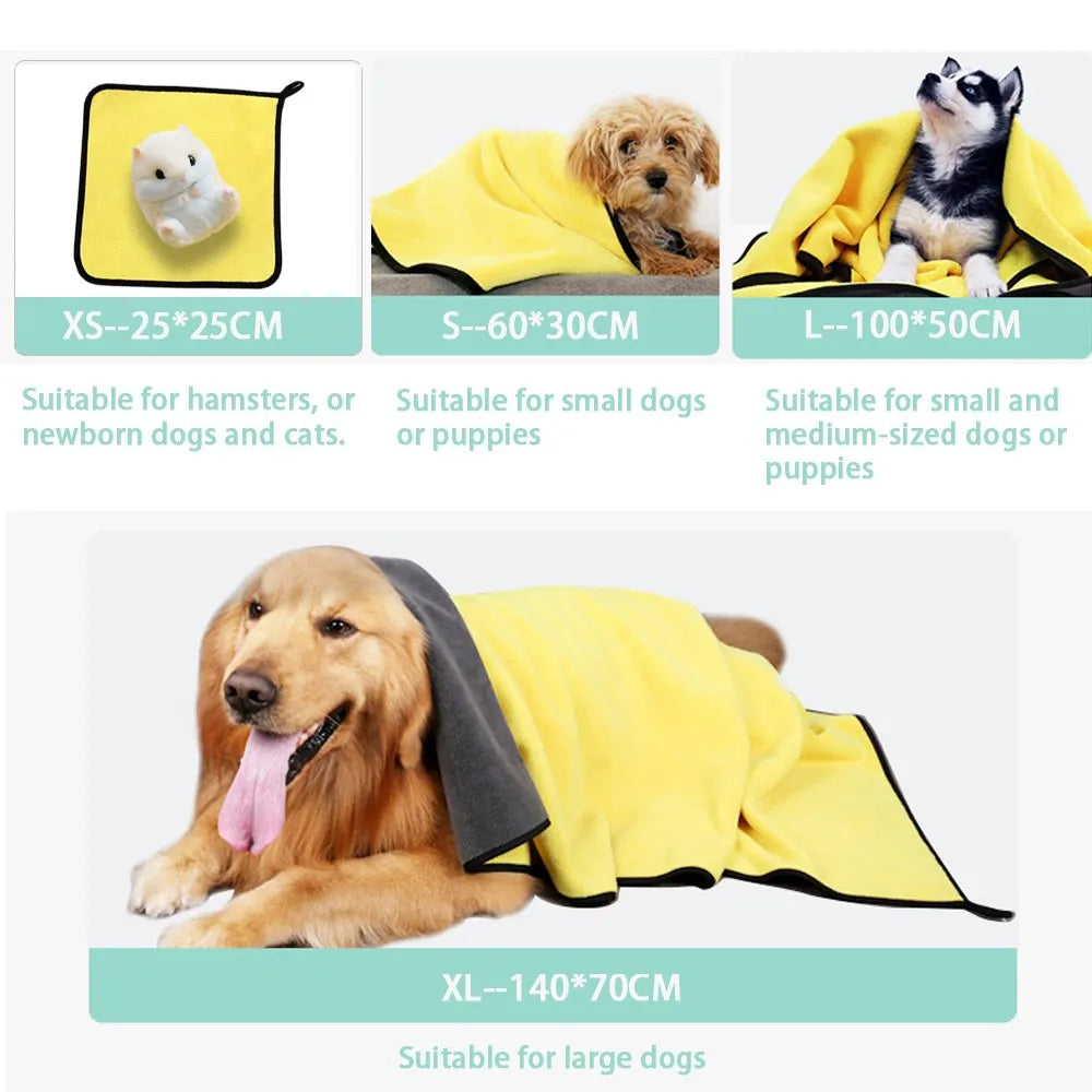 Absorbent Quick Drying Pet Towels for Dogs &amp; Cats - Soft Fiber Bathrobe &amp; Cleaning Mat