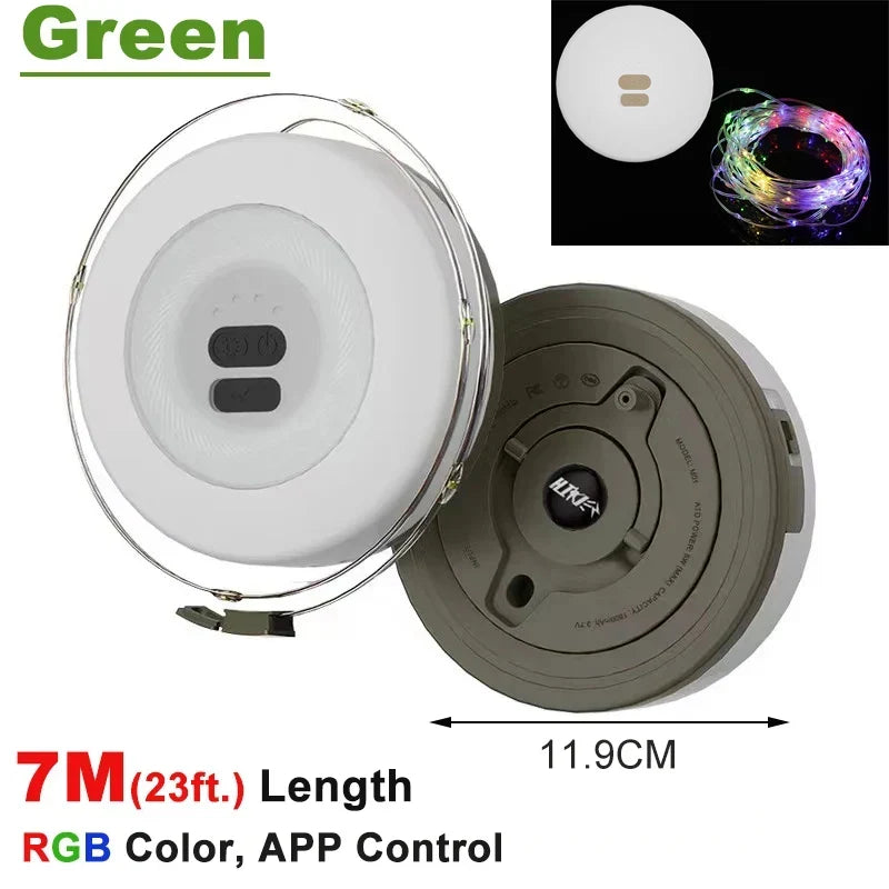 2-in-1 LED Reel Camping String Light – USB Rechargeable Portable Atmosphere Lantern Garden Tent Decor 2026