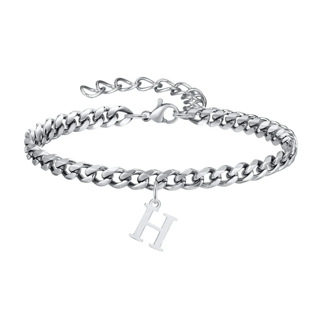 Initials Cuban Link Bracelet Stainless Steel Adjustable