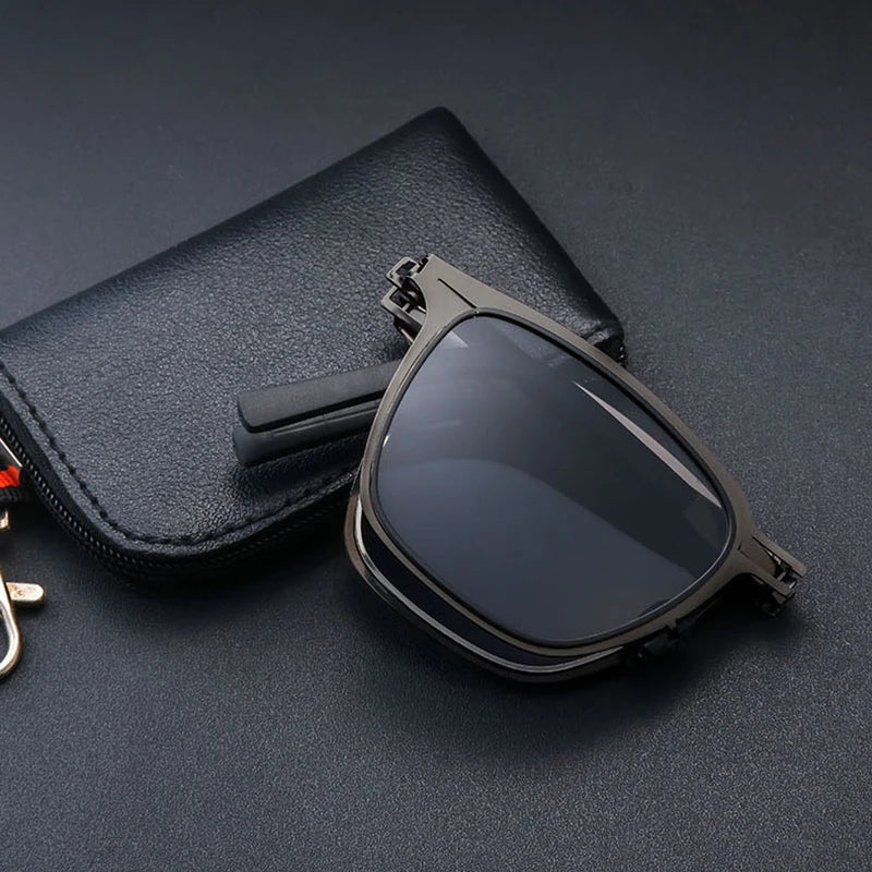 Polarized Folding Sunglasses Ultra Light Stainless Steel Retro Square Frame Summer 2026 Travel Essential