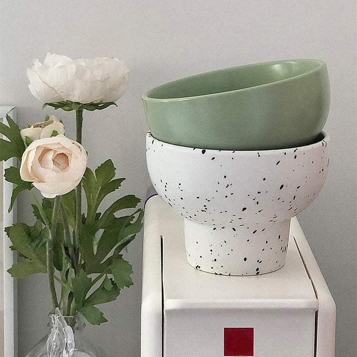 Ceramic Bowl 4 Inch Speckled White Retro Microwave Safe