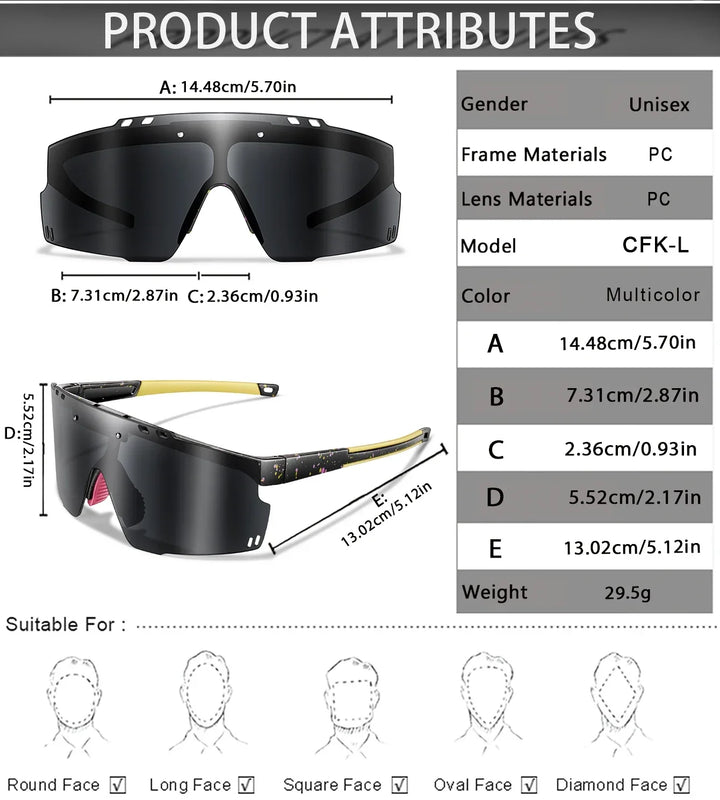 Lightweight unisex sports sunglasses – UV400 polycarbonate lenses, cycling, running, fishing