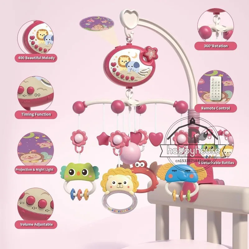 Crib Mobile Remote Music Light Newborn Sensory Toys
