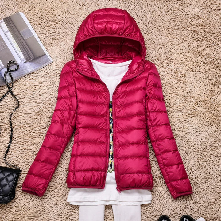 Lightweight Women’s Down Jacket - Hooded, Packable Travel