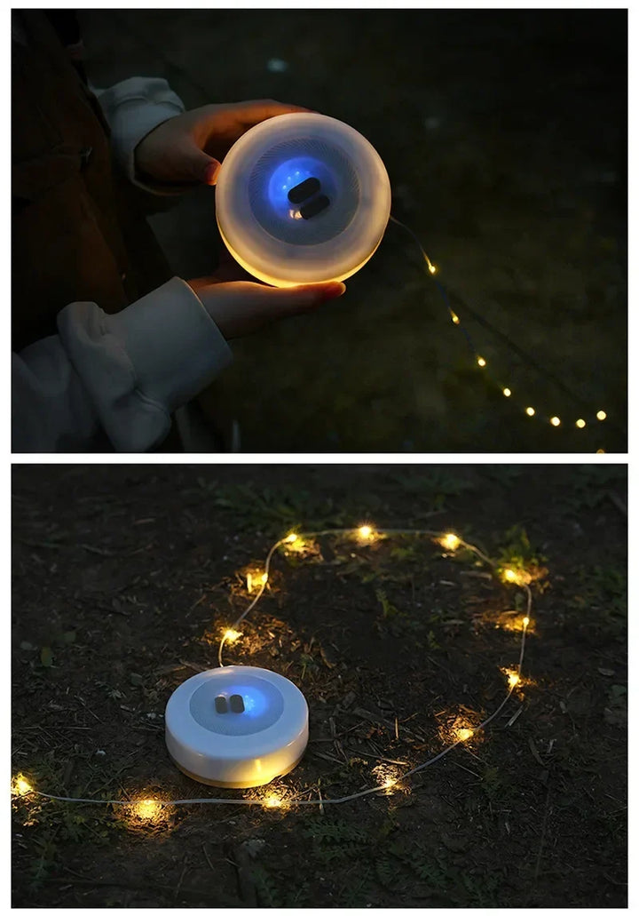 2-in-1 LED Reel Camping String Light – USB Rechargeable Portable Atmosphere Lantern Garden Tent Decor 2026