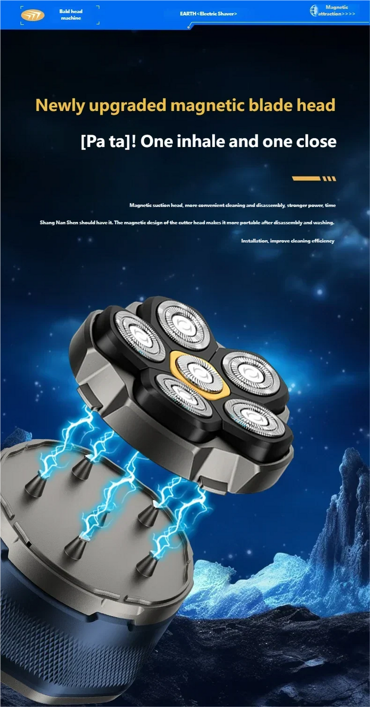 6D Electric Head Shaver for Men - Waterproof Magnetic Rotary Razor with LED Bald Head Hair Trimmer