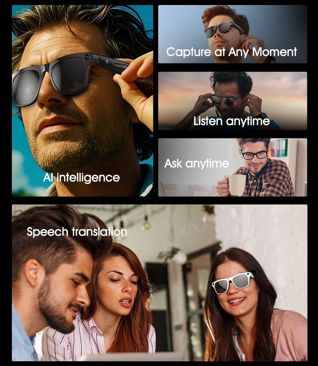 Smart AI Camera Glasses Bluetooth Call Voice Assistant
