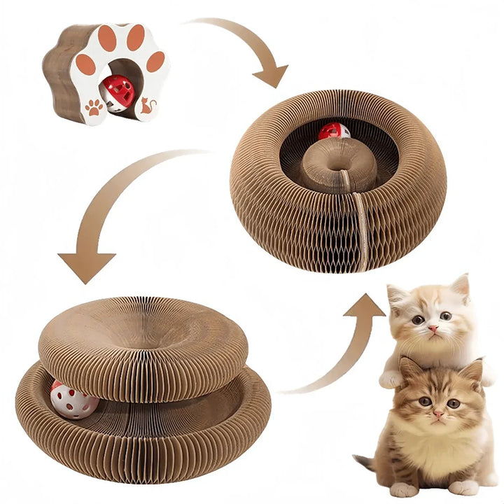 Foldable cardboard cat scratcher with catnip and bell – multi-level kitten claw toy 2026