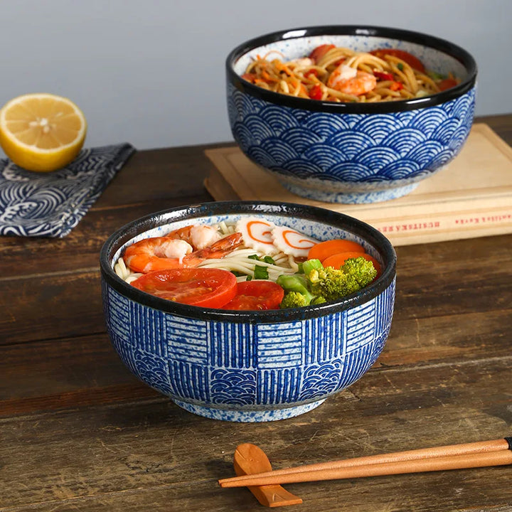 Qinghai Wave Noodle Bowl Hand Painted Vintage Ceramic Bowl