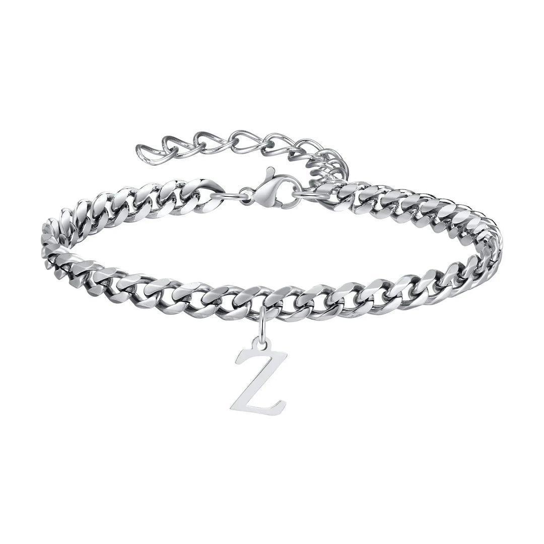Initials Cuban Link Bracelet Stainless Steel Adjustable