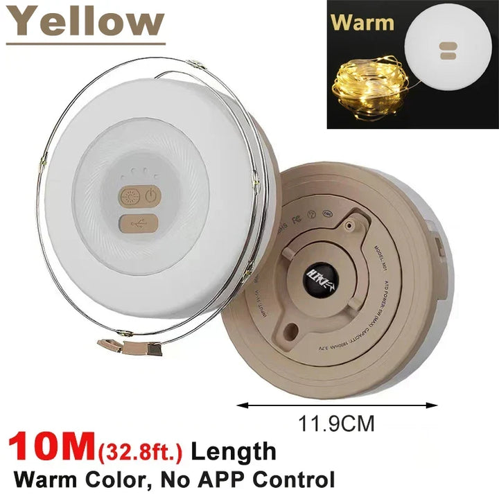 2-in-1 LED Reel Camping String Light – USB Rechargeable Portable Atmosphere Lantern Garden Tent Decor 2026