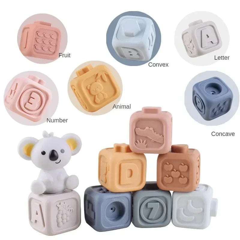 Silicone Montessori Building Blocks for Babies - Stacking and Teething Toys for Early Learning, Safe and Lightweight, Bright colours