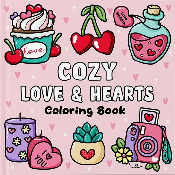 colouring Book Adult Doodles Cozy Hearts Theme Fall 2025 Stress Relief Gift Idea