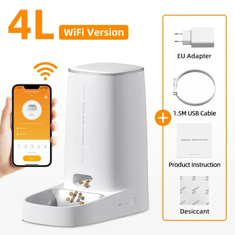 Automatic Cat Feeder Smart WiFi Dispenser 4L Remote Control For Cats Dogs Dry Food Accessories