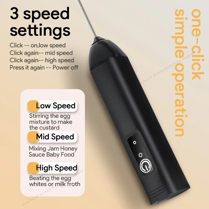 USB Rechargeable Electric Milk Frother 3-Speed – Handheld Foam Maker Egg Beater Coffee Drink Wand 2026
