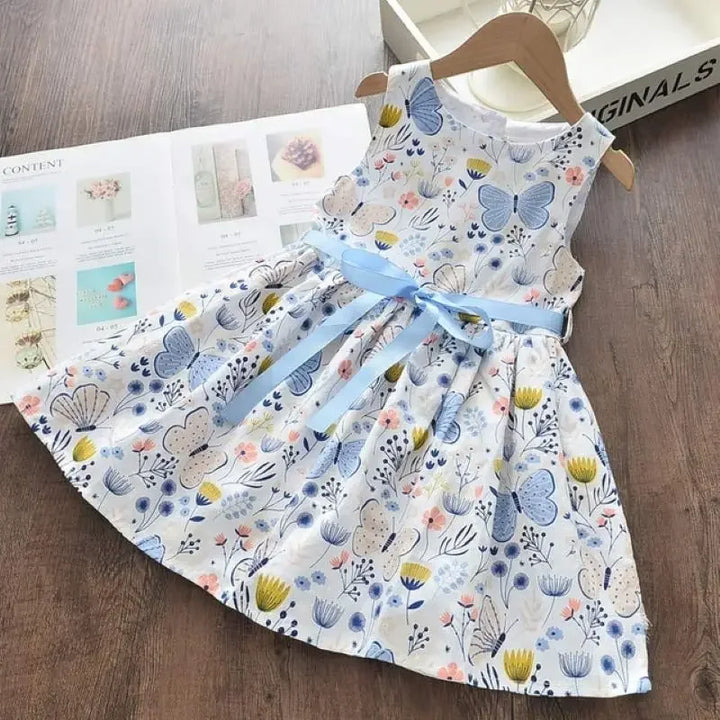 Lightweight girls’ dress – flowy a-line, floral butterfly print, casual wear for everyday adventures