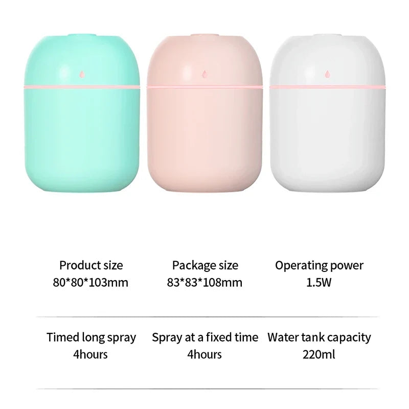 Portable USB Ultrasonic Air Mini Humidifier Diffuser with LED Lamp - Car Purifier Aroma Mist Maker for Home &amp; Travel