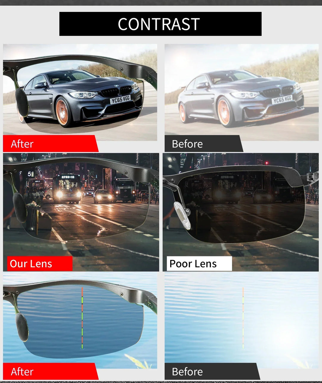 Sunglasses Photochromic Polarized UV400 Rimless Driving Glasses, Day Night Vision, Lightweight Frame VT2173