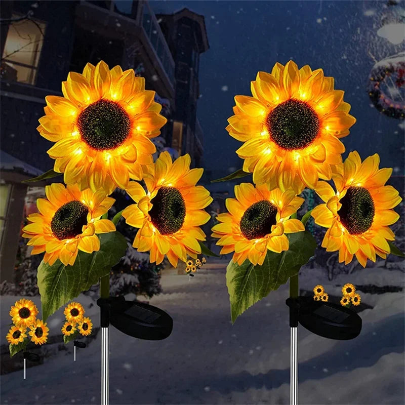 Solar Sunflower Lights 3 Head Garden Stake Outdoor LED Landscape Lights Waterproof Patio Yard Decor Summer 2026