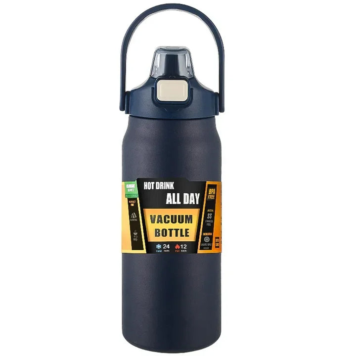 800ml Stainless Steel Thermos Mug - Portable Vacuum Flask for Hot &amp; Cold Drinks, Outdoor Sports Water Bottle with Straw