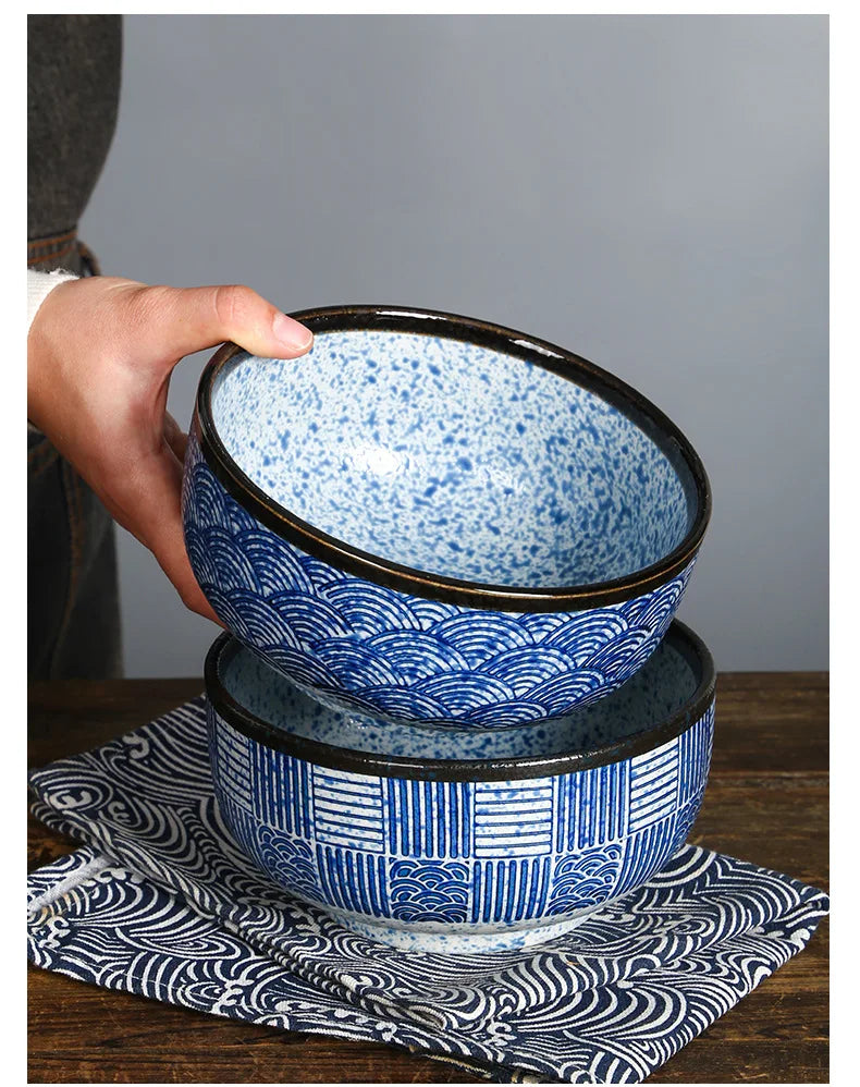 Qinghai Wave Noodle Bowl Hand Painted Vintage Ceramic Bowl