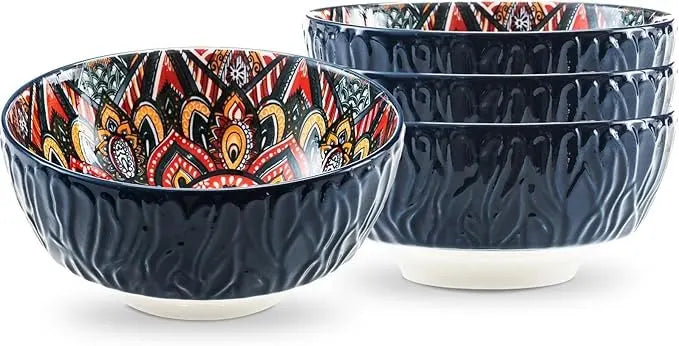 Bohemian Ceramic Bowls Set Floral Serving Bowls Versatile