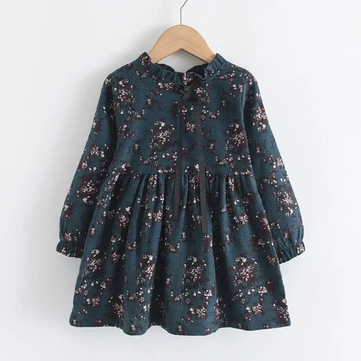 Soft Girls Dress – Long Sleeve Knee-Length, Floral Print, Cotton, Casual Autumn Wear