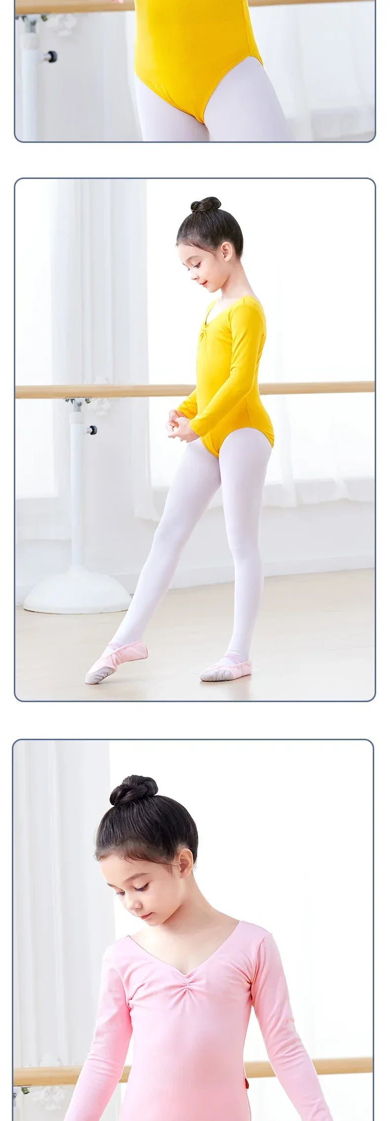 Soft Girls Ballet Leotard – Long Sleeve, Chest-Drawstring, Cotton, For Dance Class