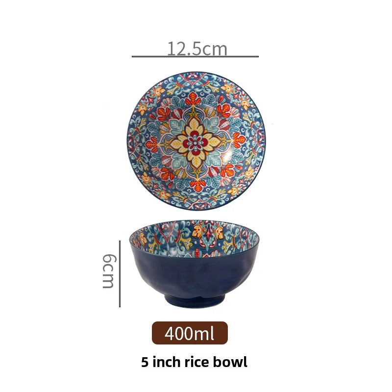 Bohemian Ceramic Rice Bowl Retro Noodle Bowl Kitchen Gift