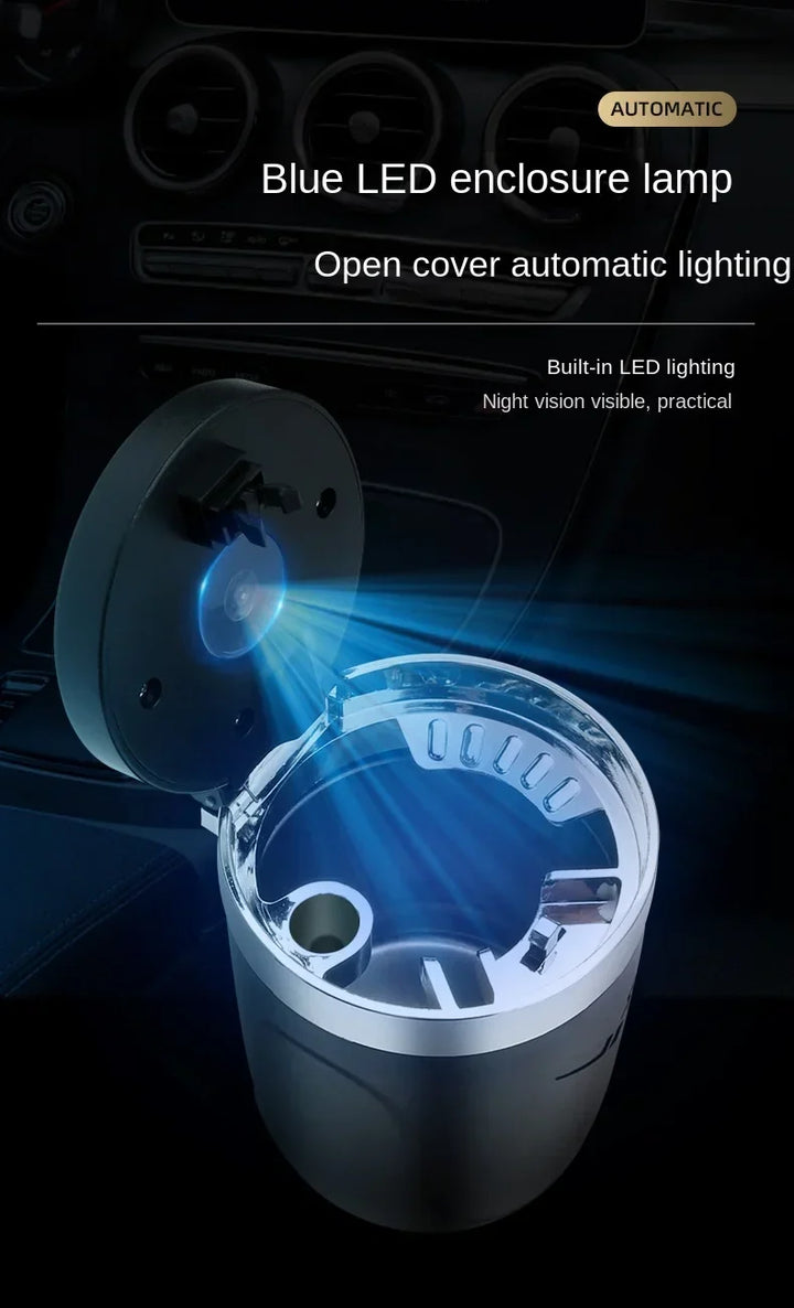 Car Ashtray One-Click Opening with LED Light - Splash Proof Alloy Liner, Automotive Interior Accessory Fall 2026 Gift