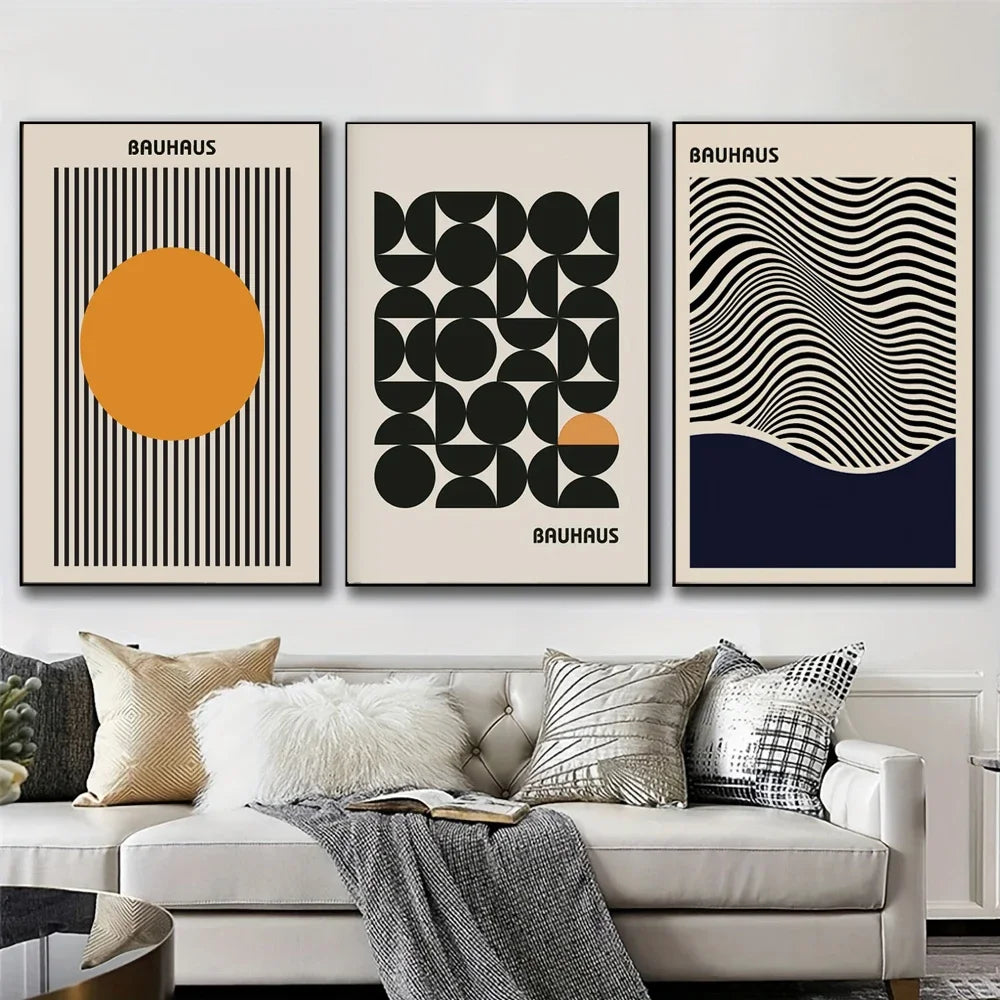 Modern Bauhaus Geometric Wall Art Prints Three Piece Set