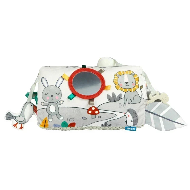 High Contrast Baby Tummy Time Pillow with Mirror, Teething Toy, and Crinkle Paper for Infants 0-6 Months
